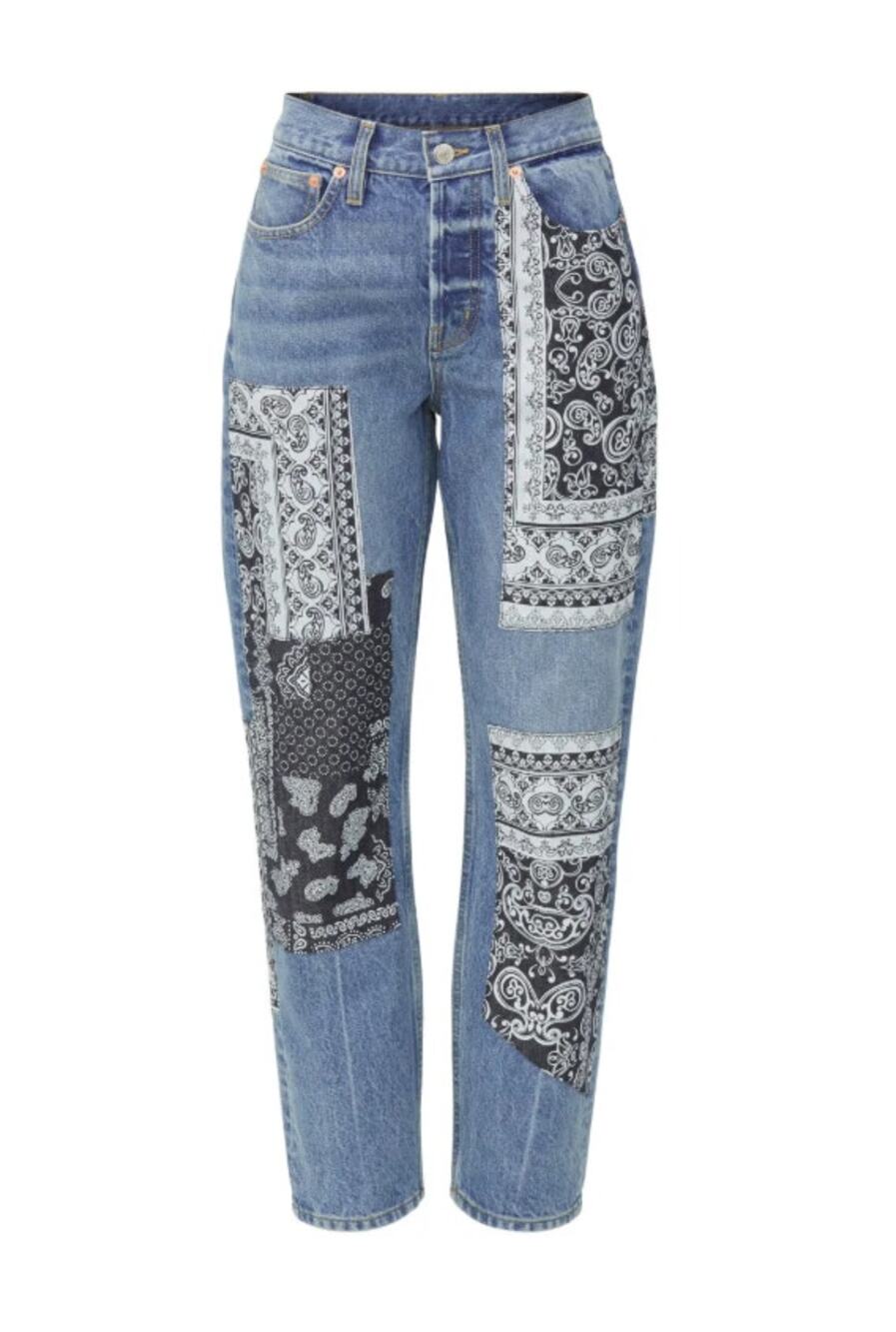 Maje Bandana Patchwork Blue Jeans Boyfriend Style Denim Size 38 or US 4/6